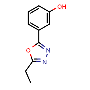 Chemical structure of 3-(5-ethyl-1,3,4-oxadiazol-2-yl)phenol , CAS 163299-07-8, AChemBlock L19755