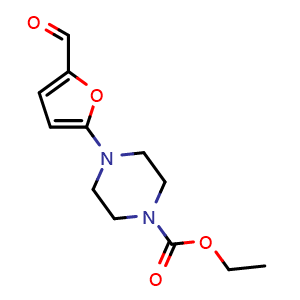 Chemical structure of ethyl 4-(5-formyl-2-furyl)piperazine-1-carboxylate , CAS 1175653-32-3, AChemBlock L19859