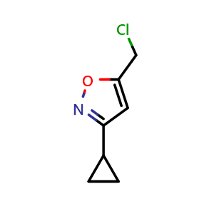 Chemical structure of 5-(chloromethyl)-3-cyclopropyl-1,2-oxazole , CAS 127450-87-7, AChemBlock L19874