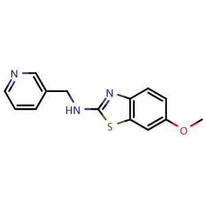 Chemical structure of 6-methoxy-N-(pyridin-3-ylmethyl)-1,3-benzothiazol-2-amine , CAS 16763-15-8, AChemBlock L19888