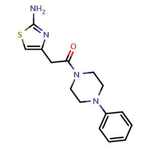 Chemical structure of 2-(2-aminothiazol-4-yl)-1-(4-phenylpiperazin-1-yl)ethan-1-one , CAS 941869-37-0, AChemBlock L19895