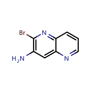 Chemical structure of 2-bromo-1,5-naphthyridin-3-amine , CAS 1219022-68-0, AChemBlock L19909
