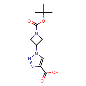 Chemical structure of 1-{1-[(tert-butoxy)carbonyl]azetidin-3-yl}-1H-1,2,3-triazole-4-carboxylic acid , CAS 1529035-77-5, AChemBlock L19911