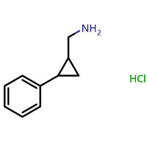 Chemical structure of (2-phenylcyclopropyl)methanamine hydrochloride , CAS 90874-42-3, AChemBlock L19913