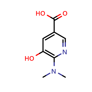Chemical structure of 6-(dimethylamino)-5-hydroxynicotinic acid , CAS 1949815-86-4, AChemBlock L19917