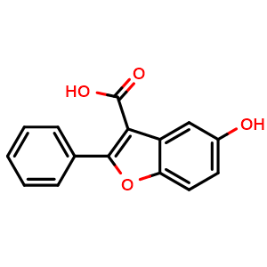 Chemical structure of 5-Hydroxy-2-phenyl-1-benzofuran-3-carboxylic acid , CAS 75161-15-8, AChemBlock L19918