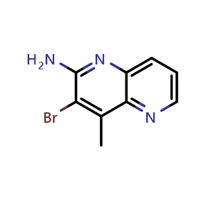 Chemical structure of 3-bromo-4-methyl-1,5-naphthyridin-2-amine , CAS 1820683-25-7, AChemBlock L19924