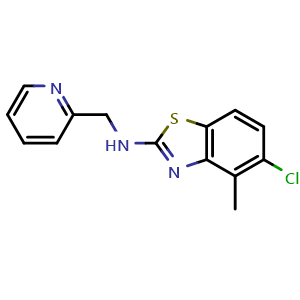 Chemical structure of 5-chloro-4-methyl-N-(pyridin-2-ylmethyl)-1,3-benzothiazol-2-amine , CAS 1105191-46-5, AChemBlock L19967