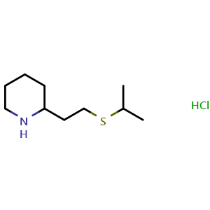 Chemical structure of 2-[2-(propan-2-ylsulfanyl)ethyl]piperidine hydrochloride , CAS 1820718-02-2, AChemBlock L19987