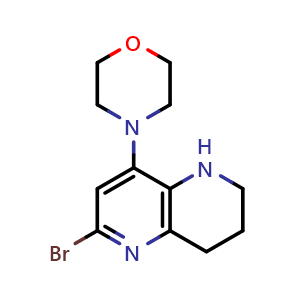 Chemical structure of 6-bromo-8-(morpholin-4-yl)-1,2,3,4-tetrahydro-1,5-naphthyridine , CAS 1329835-80-4, AChemBlock L20005