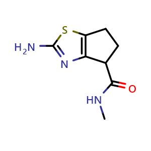 Chemical structure of 2-Amino-N-methyl-5,6-dihydro-4H-cyclopenta[d][1,3]thiazole-4-carboxamide , CAS 1040631-51-3, AChemBlock L20121