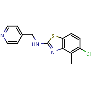 Chemical structure of 5-chloro-4-methyl-N-(pyridin-4-ylmethyl)benzo[d]thiazol-2-amine , CAS 1207031-97-7, AChemBlock L20135