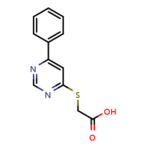 Chemical structure of [(6-phenylpyrimidin-4-yl)thio]acetic acid , CAS 927998-57-0, AChemBlock L20137