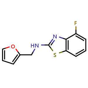 Chemical structure of 4-fluoro-N-(2-furylmethyl)-1,3-benzothiazol-2-amine , CAS 1350989-02-4, AChemBlock L20155