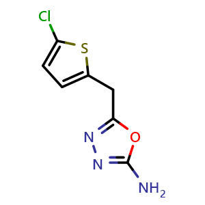 Chemical structure of 5-((5-chlorothiophen-2-yl)methyl)-1,3,4-oxadiazol-2-amine , CAS 1706440-50-7, AChemBlock L20175