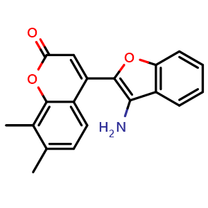Chemical structure of 4-(3-aminobenzofuran-2-yl)-7,8-dimethyl-2H-chromen-2-one , CAS 859133-23-6, AChemBlock L20178