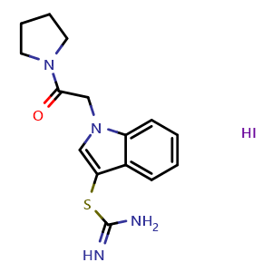 Chemical structure of 1-(2-oxo-2-pyrrolidin-1-ylethyl)-1H-indol-3-yl imidothiocarbamate hydroiodide , CAS 1396784-12-5, AChemBlock L20182