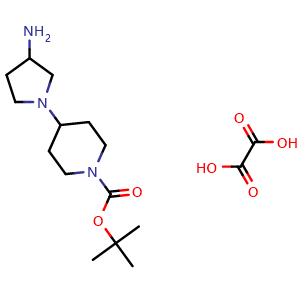 Chemical structure of tert-butyl 4-(3-aminopyrrolidin-1-yl)piperidine-1-carboxylate oxalate , CAS 2068150-81-0, AChemBlock L20184