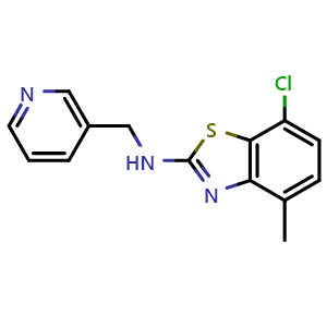 Chemical structure of 7-chloro-4-methyl-N-(pyridin-3-ylmethyl)-1,3-benzothiazol-2-amine , CAS 941867-42-1, AChemBlock L20224