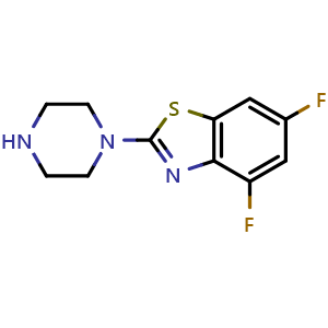 Chemical structure of 4,6-Difluoro-2-piperazin-1-yl-1,3-benzothiazole , CAS 941869-91-6, AChemBlock L20226