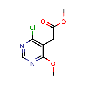 Chemical structure of methyl 2-(4-chloro-6-methoxypyrimidin-5-yl)acetate , CAS 171096-34-7, AChemBlock L20238