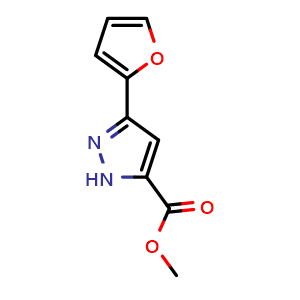 Chemical structure of methyl 3-(2-furyl)-1H-pyrazole-5-carboxylate , CAS 34042-72-3, AChemBlock L20261