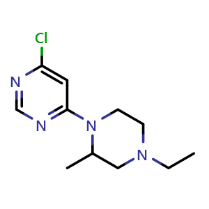 Chemical structure of 4-chloro-6-(4-ethyl-2-methylpiperazin-1-yl)pyrimidine , CAS 1707361-49-6, AChemBlock L20267