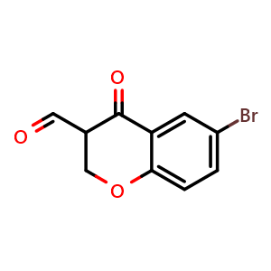Chemical structure of 6-bromo-4-oxo-3,4-dihydro-2H-1-benzopyran-3-carbaldehyde , CAS 478912-35-5, AChemBlock L20270