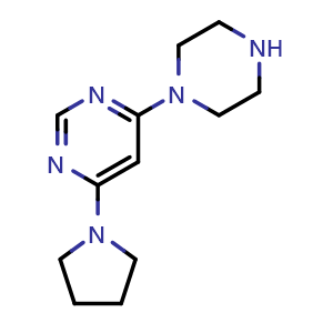 Chemical structure of 4-(piperazin-1-yl)-6-(pyrrolidin-1-yl)pyrimidine , CAS 1105193-40-5, AChemBlock L20276