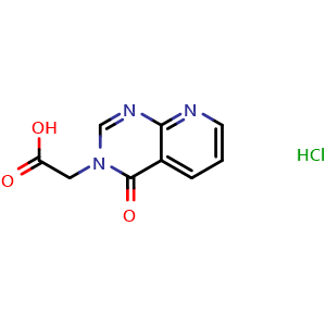 Chemical structure of 2-(4-oxopyrido[2,3-d]pyrimidin-3(4H)-yl)acetic acid hydrochloride , CAS 1820666-53-2, AChemBlock L20301