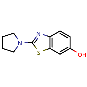 Chemical structure of 2-pyrrolidin-1-yl-1,3-benzothiazol-6-ol , CAS 855467-31-1, AChemBlock L20322