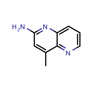 Chemical structure of 4-methyl-1,5-naphthyridin-2-amine , CAS 1820640-43-4, AChemBlock L20387