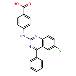 Chemical structure of 4-[(6-Chloro-4-phenylquinazolin-2-yl)amino]benzoic acid , CAS 313398-28-6, AChemBlock L20409
