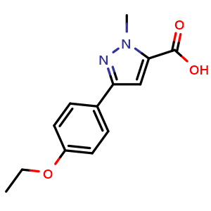 Chemical structure of 3-(4-ethoxyphenyl)-1-methyl-1{H}-pyrazole-5-carboxylic acid , CAS 1177308-46-1, AChemBlock L20424