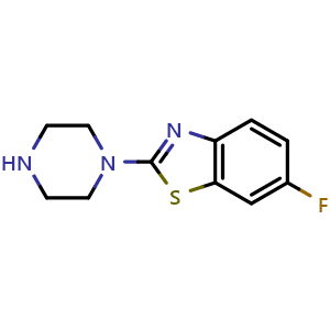 Chemical structure of 6-Fluoro-2-piperazin-1-yl-1,3-benzothiazole , CAS 401567-36-0, AChemBlock L20428