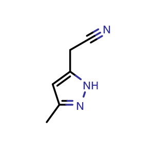 Chemical structure of 2-(3-methyl-1H-pyrazol-5-yl)acetonitrile , CAS 278798-06-4, AChemBlock L20454