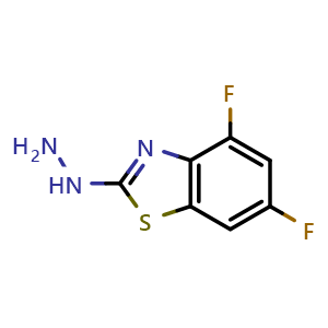 Chemical structure of 4,6-Difluoro-2-hydrazino-1,3-benzothiazole , CAS 872696-11-2, AChemBlock L20469