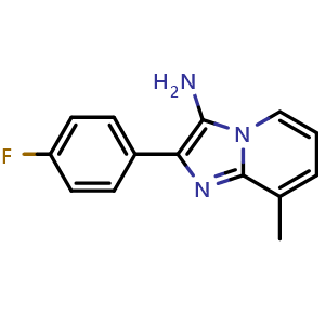 Chemical structure of 2-(4-fluorophenyl)-8-methylimidazo[1,2-{a}]pyridin-3-amine , CAS 89185-47-7, AChemBlock L20479