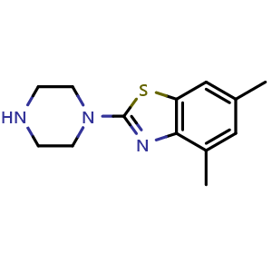 Chemical structure of 4,6-dimethyl-2-piperazin-1-yl-1,3-benzothiazole , CAS 1105194-44-2, AChemBlock L20486