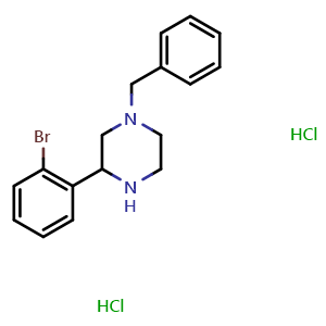 Chemical structure of 1-benzyl-3-(2-bromophenyl)piperazine dihydrochloride , CAS 1820608-97-6, AChemBlock L20537