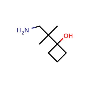 Chemical structure of 1-(1-amino-2-methylpropan-2-yl)cyclobutan-1-ol , CAS 1523159-92-3, AChemBlock L20549