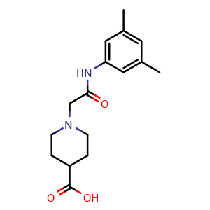 Chemical structure of 1-{2-[(3,5-dimethylphenyl)amino]-2-oxoethyl}piperidine-4-carboxylic acid , CAS 1082910-24-4, AChemBlock L20558
