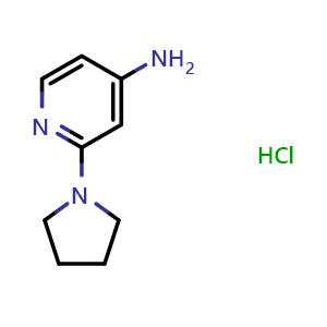 Chemical structure of 2-(pyrrolidin-1-yl)pyridin-4-amine hydrochloride , CAS 1949816-11-8, AChemBlock L20580