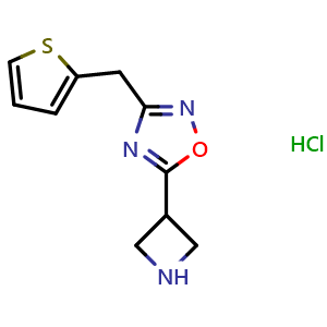 Chemical structure of 5-azetidin-3-yl-3-(2-thienylmethyl)-1,2,4-oxadiazole hydrochloride , CAS 1351644-48-8, AChemBlock L20585
