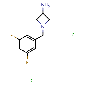 Chemical structure of 1-[(3,5-difluorophenyl)methyl]azetidin-3-amine dihydrochloride , CAS 1989671-94-4, AChemBlock L20589