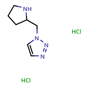 Chemical structure of 1-[(pyrrolidin-2-yl)methyl]-1H-1,2,3-triazole dihydrochloride , CAS 1989659-67-7, AChemBlock L20633