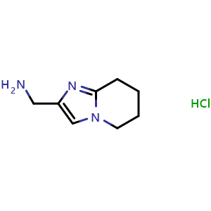 Chemical structure of 5H,6H,7H,8H-imidazo[1,2-a]pyridin-2-ylmethanamine hydrochloride , CAS 1949815-91-1, AChemBlock L20643