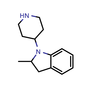 Chemical structure of 2-methyl-1-(piperidin-4-yl)-2,3-dihydroindole , CAS 1016847-63-4, AChemBlock L20644