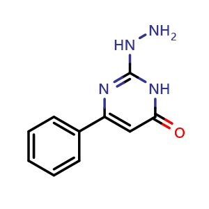 Chemical structure of 2-hydrazino-6-phenylpyrimidin-4(3{H})-one , CAS 86799-26-0, AChemBlock L20656