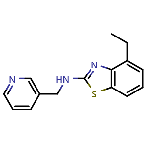 Chemical structure of 4-ethyl-N-(pyridin-3-ylmethyl)-1,3-benzothiazol-2-amine , CAS 1105191-99-8, AChemBlock L20659